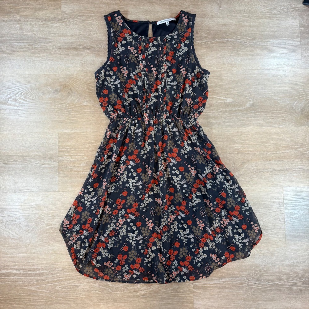 Collective Concepts‎ Floral Print Dress Sleeveless Casual Summer Black Womens  M